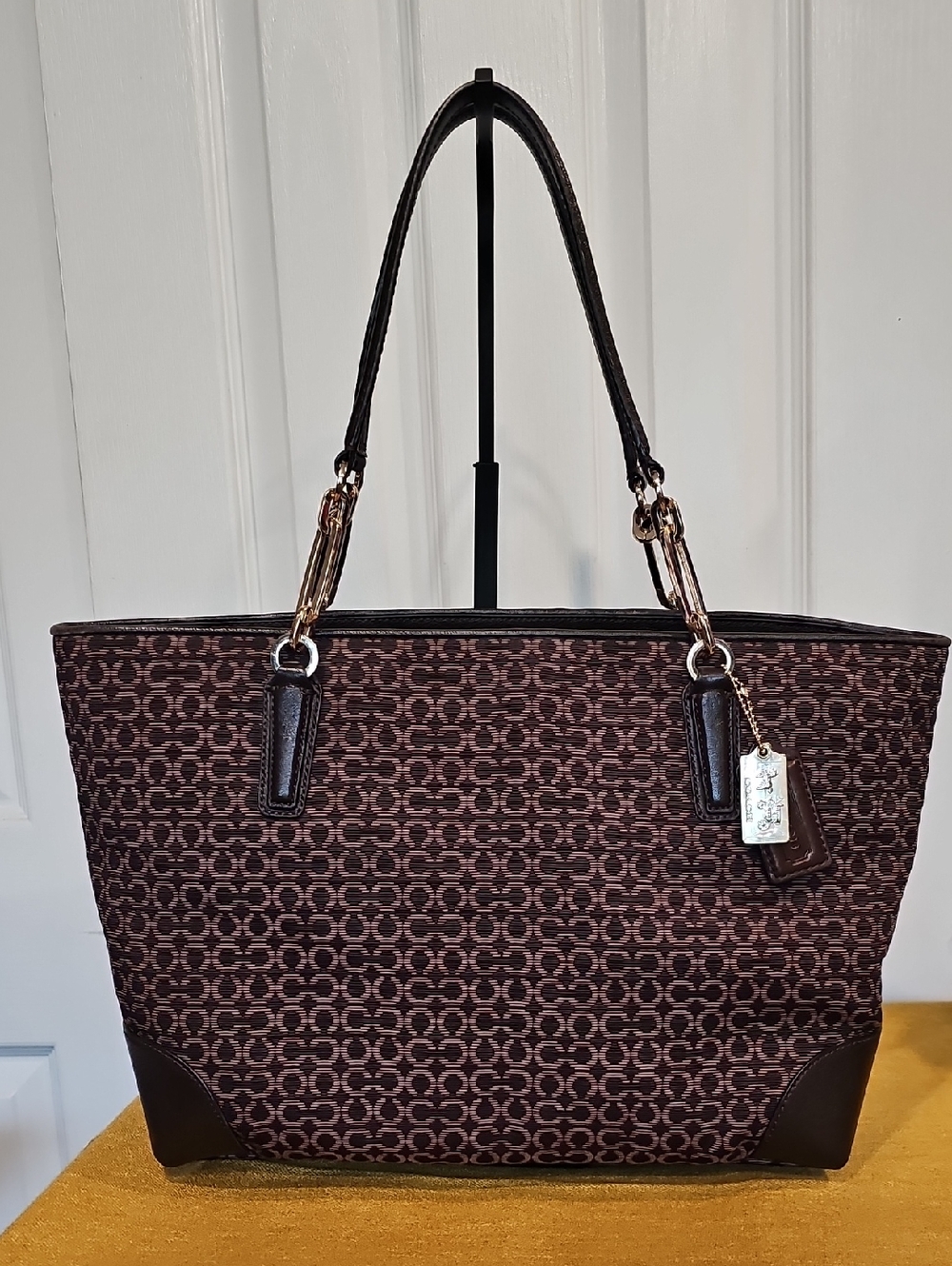 Coach 2013 Madison Brown OpArt Needlepoint 26767 Tote Shoulder Handbag